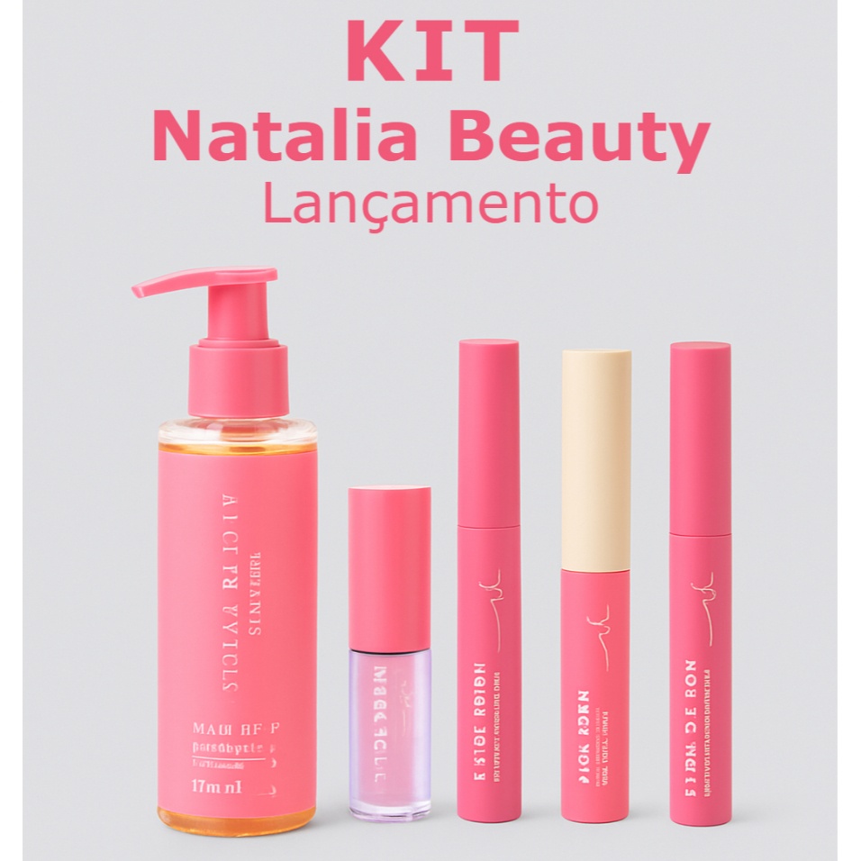 Kit Natalia Beauty Cleansing Oil,  Lip Oil, Gel, Sérum e Cera 5 Produtos Para Make Perfeita