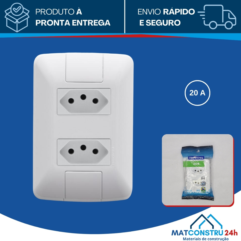Tomada Dupla 20A Tramontina Linha Aria Branca