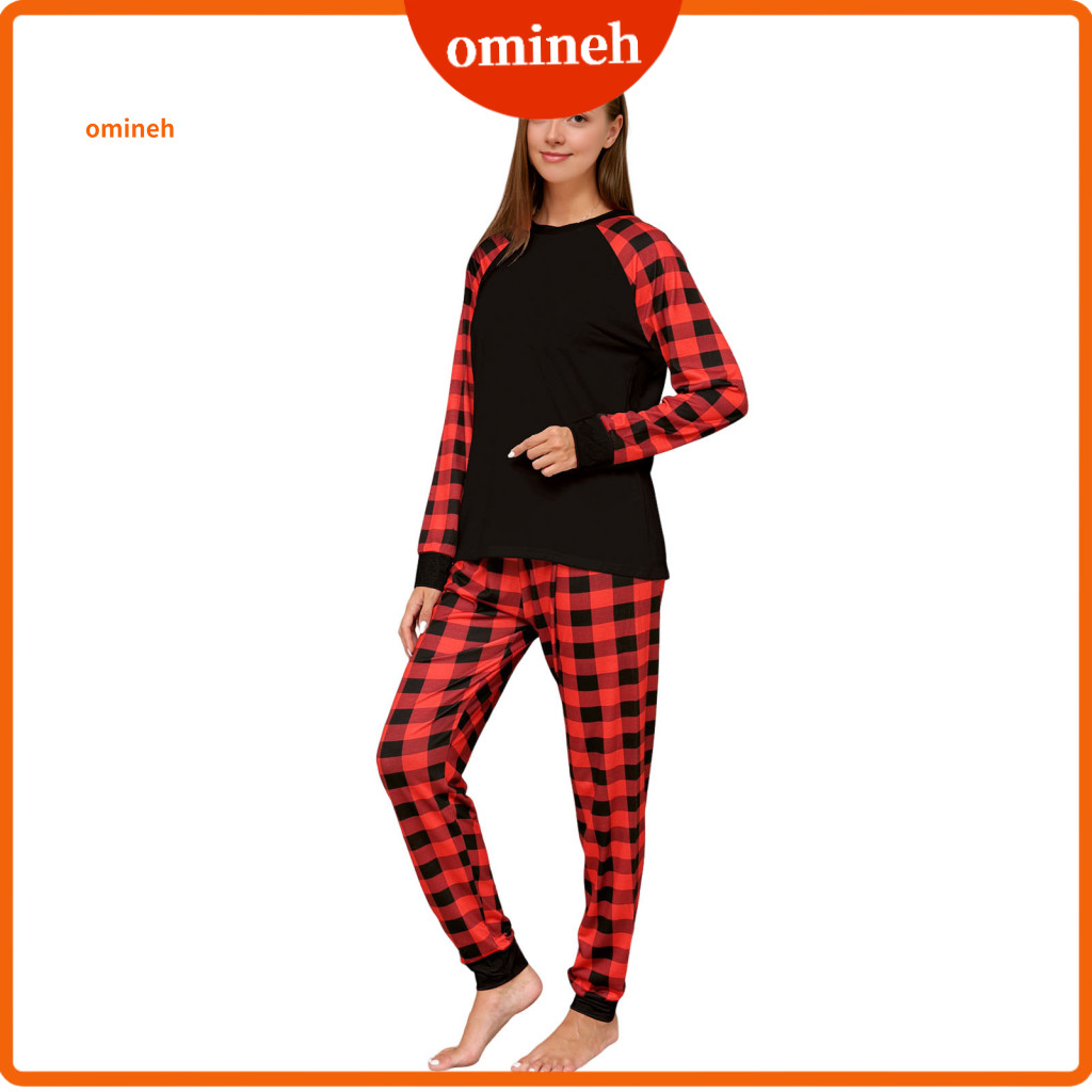 Matching Family Christmas Outfits Festive Plaid Print Pajamas 2pcs Set O Neck Long Sleeve Top Pants Parent-child for Adu