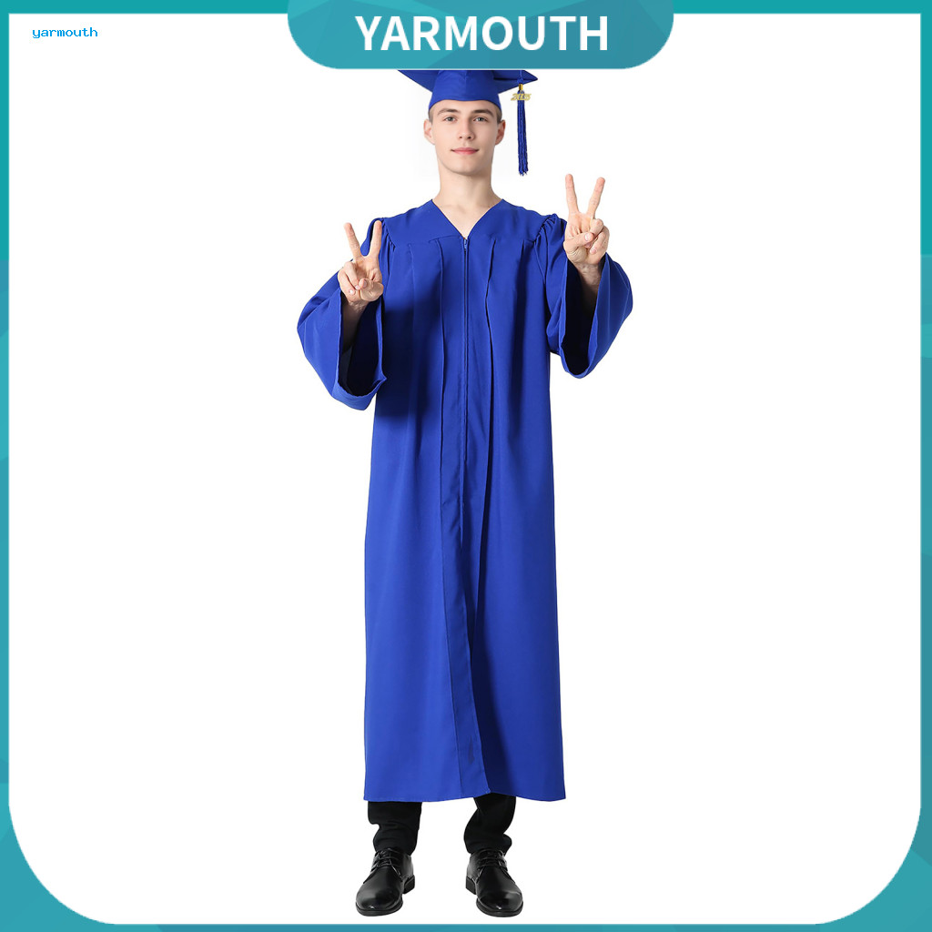 Graduation Outfit Bachelor Uniform Gown with Hat V-neck Knee-length Long Sleeve Robe Hidden Button Design Arts Student D
