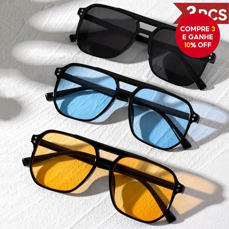 3 Peças Óculos De Sol Retrô De Feixe Duplo , Armação Grande , Lente Oceano , Sombra Da Moda