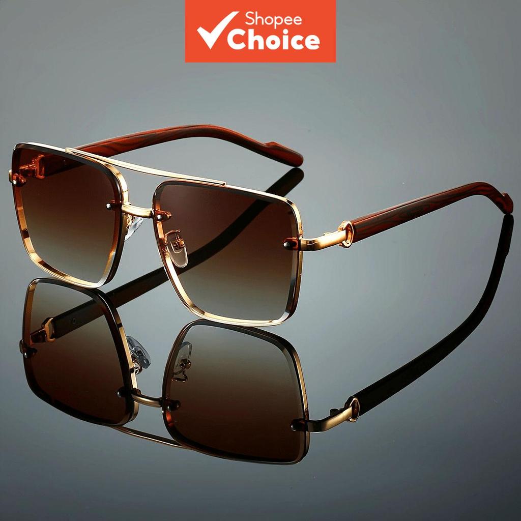 Óculos De Sol Quadrados Retrô De Verão Para Homens , Feixe Duplo , Tom Dourado , Armação De Metal , Lentes Escuras
