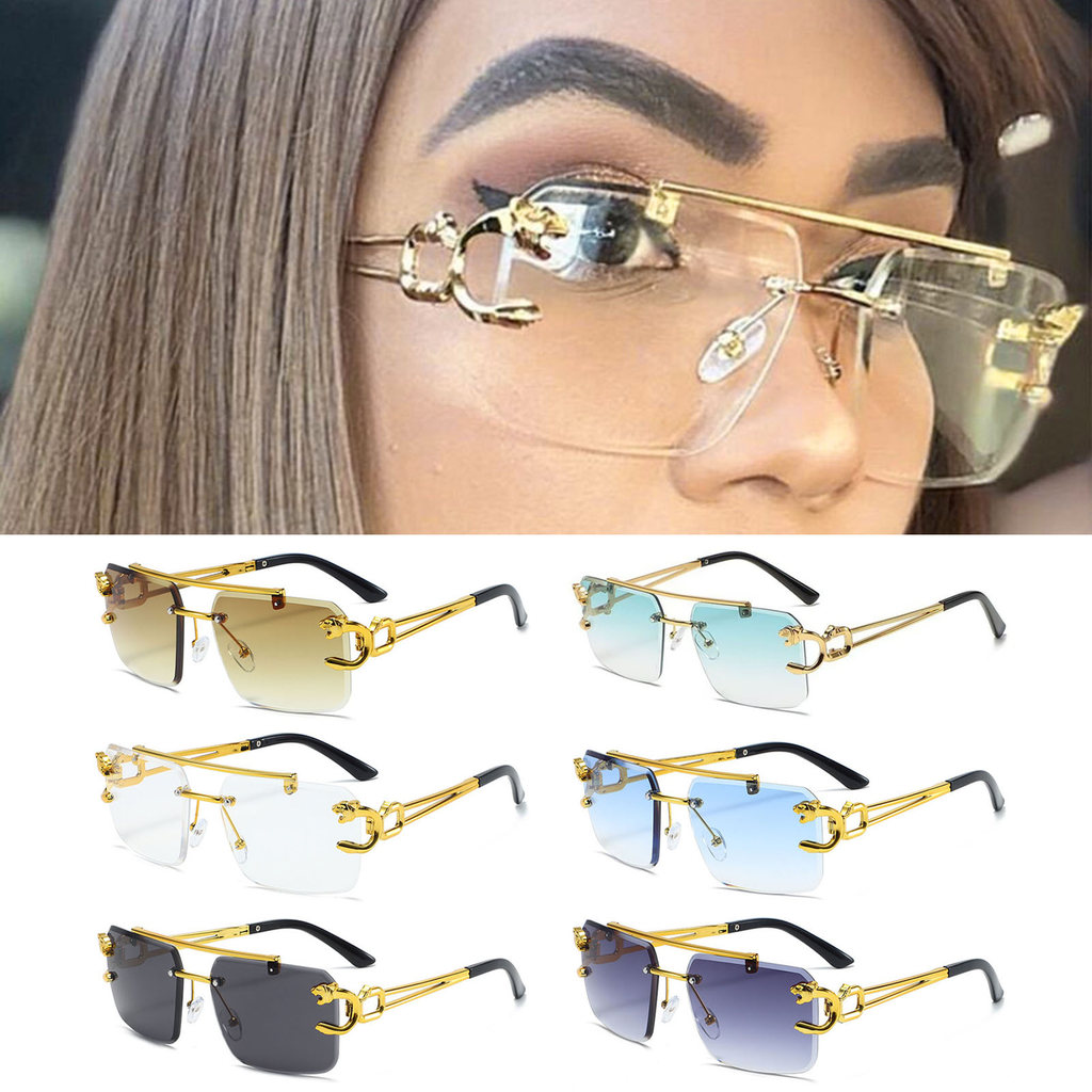 ELLASTORE Óculos De Sol Retangulares Retrô Para Mulheres E Homens , Vintage , Feixe Duplo , Proteção UV , Leopardo , Arm