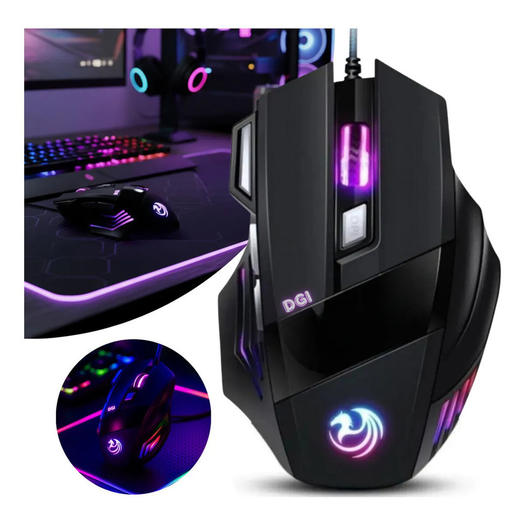 Mouse Gamer Para Jogo 3.200 Dpi Óptico Com Luzes Led Rgb Usb