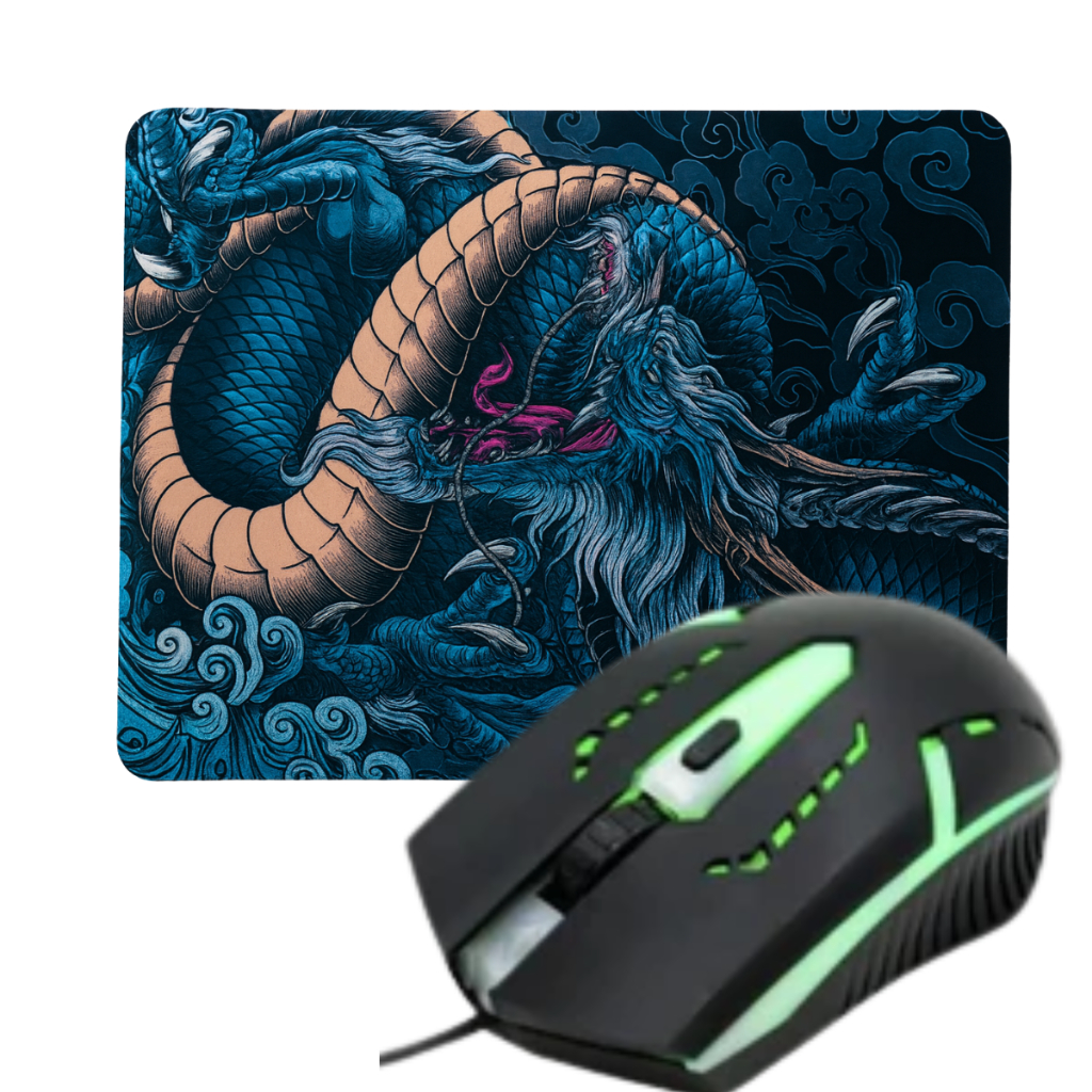 Kit Mouse Gamer Para Jogo 3.200 DPI Óptico com Fio LED RGB USB + Mousepad Emborrachado PC Videogame