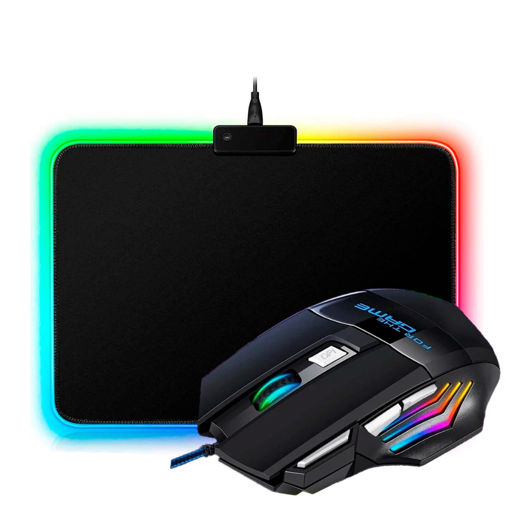 Kit Mouse Gamer Para Jogo 3.200 DPI Óptico com LED RGB USB + Mousepad Led RGB