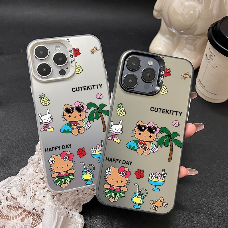 Hello Kitty Capa de celular: Estampa Gato Praia Street compatível com iPhone IP17PROMAX/IP16PRO/IP15 e outros modelos