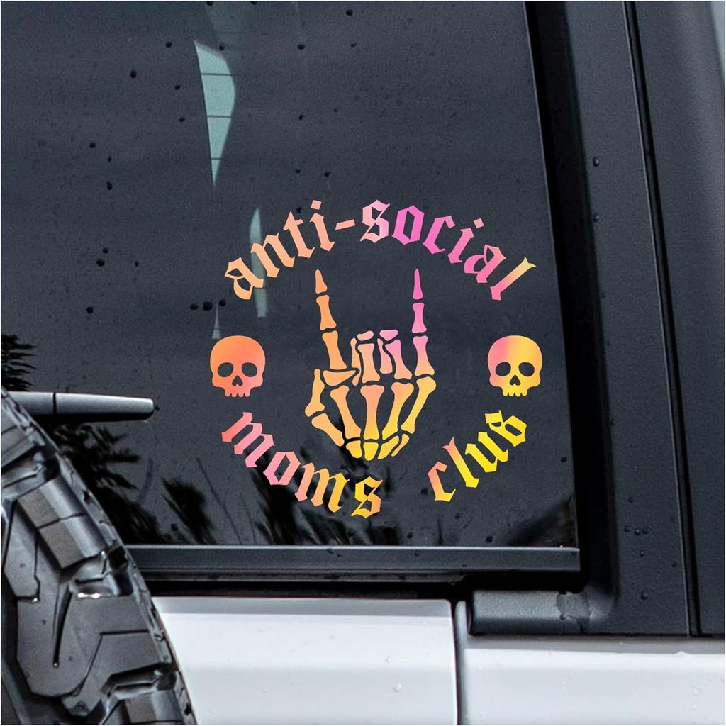 Anti-Social Mom Club Skull Decal, Aesthetic Skeleton Car Window Decals, 6 Inches UV DTF Tranfer Car Stickers, Halloween
