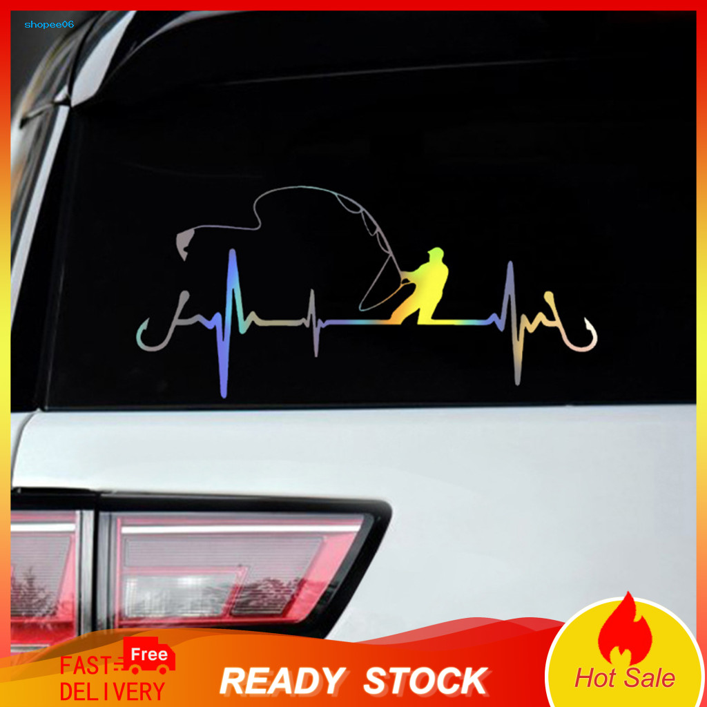 Weatherproof Car Sticker for Fishing Fans Enthusiast Auto Heartbeat Decal 6.7x3.1 Waterproof Vinyl Durable Window for So