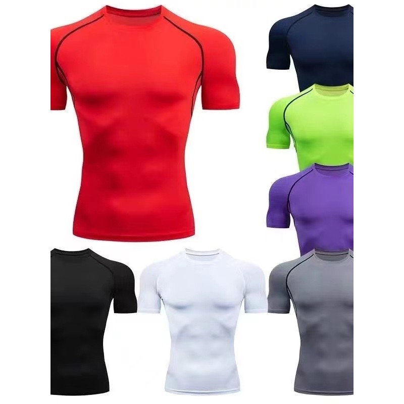 Esportes de manga curta collants camiseta masculina correndo treinamento basquete Base superior de secagem rápida respir