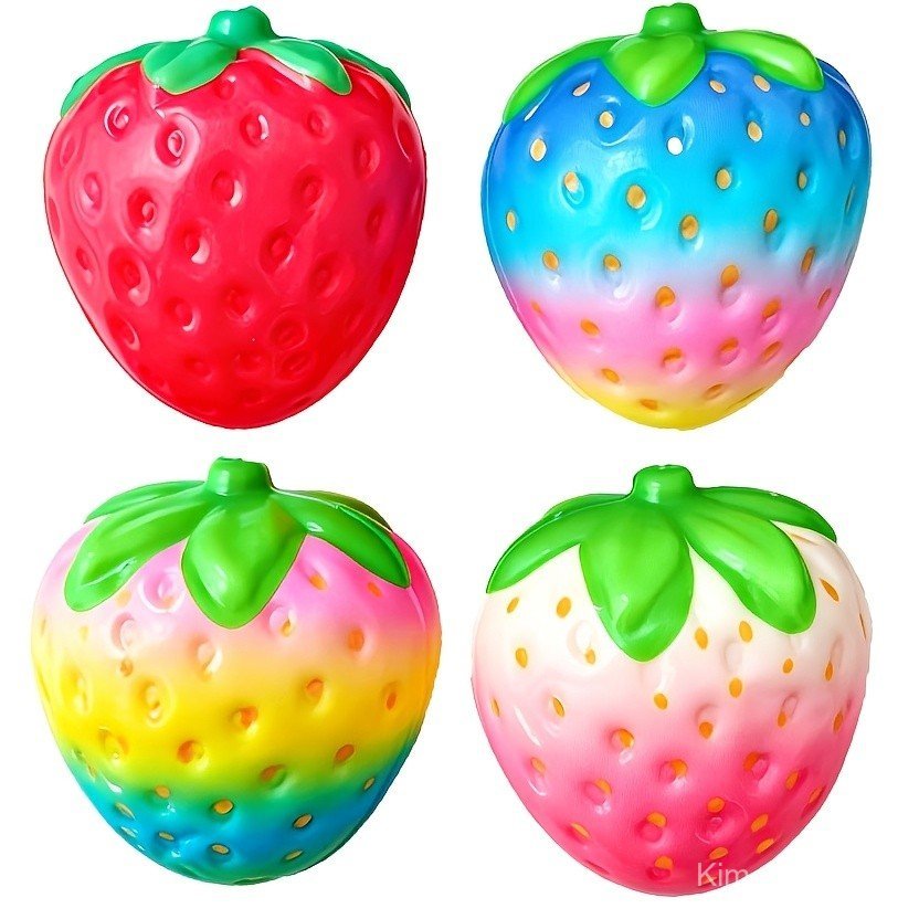 4 peças de brinquedos macios de crescimento lento, brinquedo de morango apertável, bola de fruta apertável, para lembran