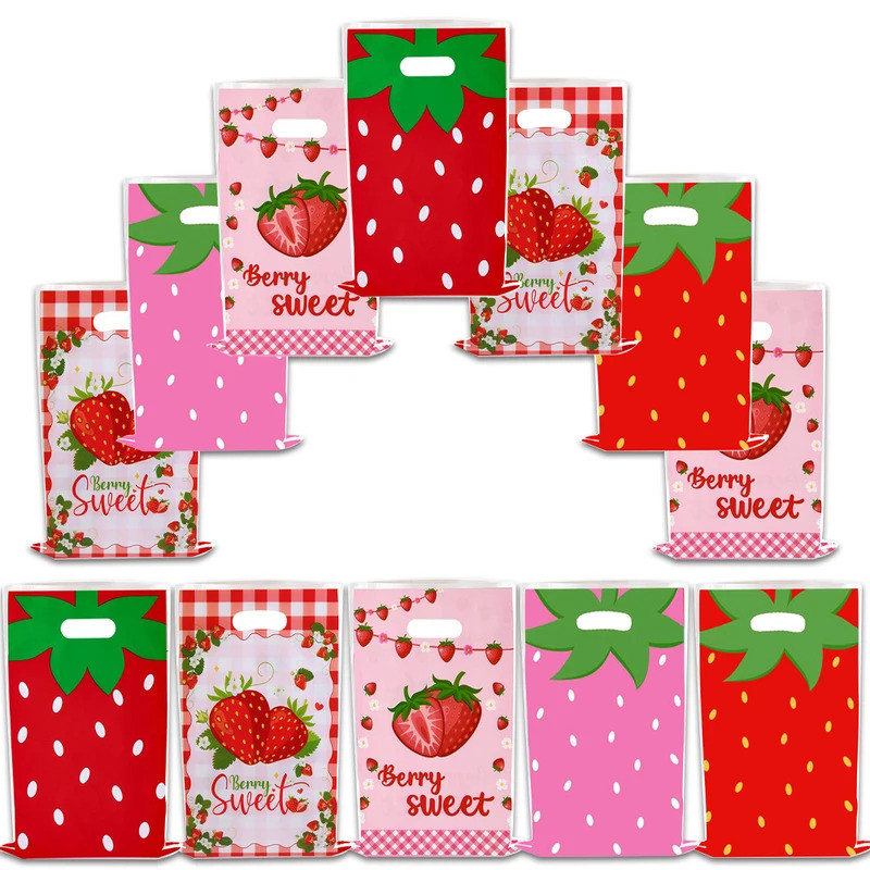 10-30 Pçs Sacos De Presente Com Estampa De Morango Decorações De Festa De Aniversário Saco De Saque De Casamento Lembran
