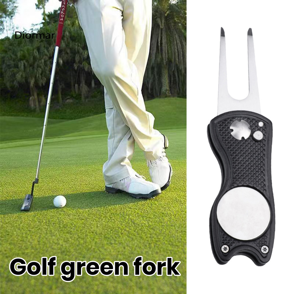 Portable Golf Course Tool Corrosion-resistant Green Fork with Magnetic Ball Marker Foldable Divot Repair Compact for Eas