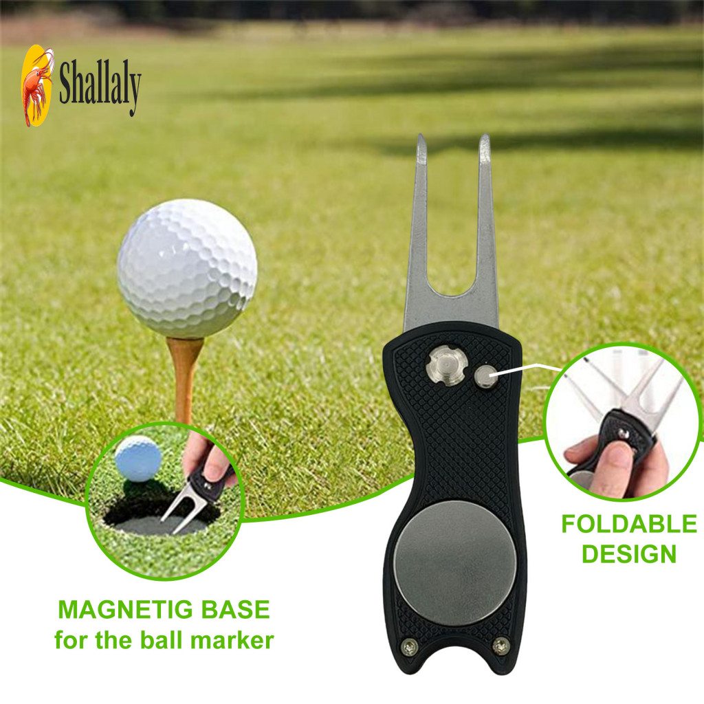 Golf Pitch Mark Repairer Metal Divot Tool Repair with Magnetic Ball Marker Foldable Green Fork Durable Accessories for M