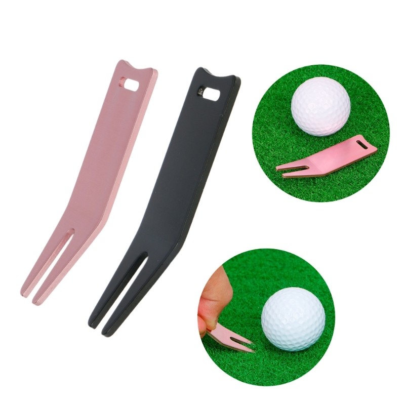 TO Ferramenta De Reparo De Golfe Golf Green Divot Fork Curvo Spit Selecionadores De Bolas