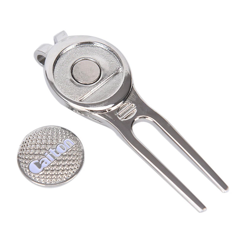Golf Accessories Heavy-duty Silver Putting Green Fork Zinc alloy Golf Divot Tool Marker Pitch Ball Fork Golf Pitchf