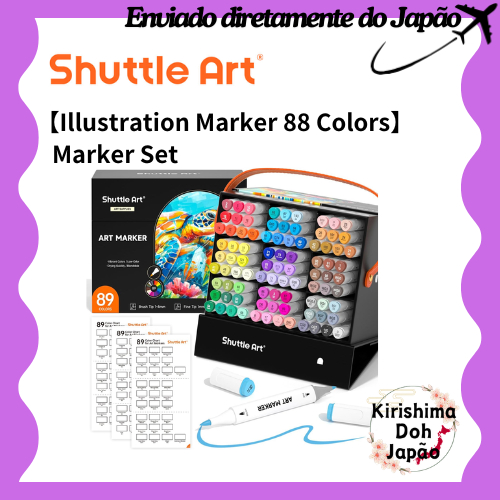 Shuttle Art Illustration Marker 88 Colors Pen Set Oil-Based with Blender Pen Dual Tip Waterproof Quick Dry Fade Resistant with Carrying Case [Enviado diretamente do Japão]