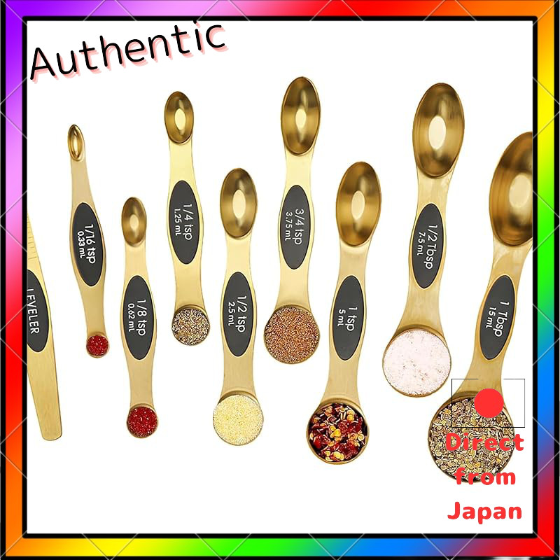 Magnetic Stainless Steel Measuring Spoon and Cup Set - Stackable Dual-Sided Nesting Spoons and Cups with Leveler for Dry