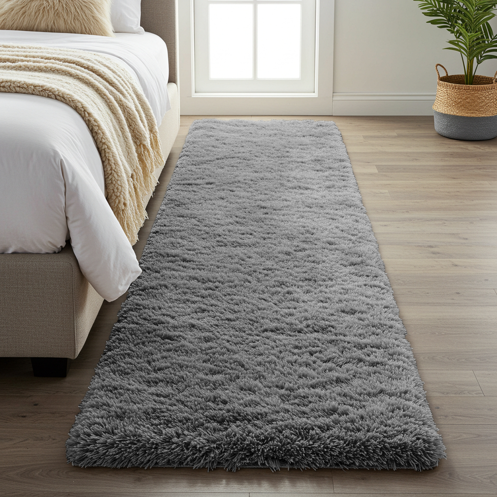 Tapete Peludo Passadeira Shaggy Macio 2,00x60 Lavável Cinza Mesclado