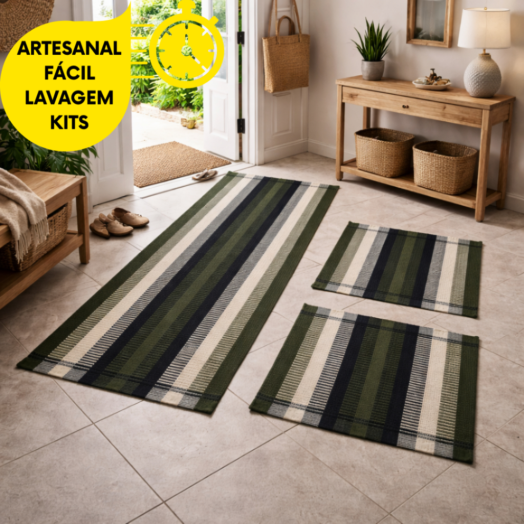 KIT PASSADEIRA INDIANO (3 PÇS) TEAR ALGODÃO COZINHA 1,48CM X 0,48 LARG. 1 PASSADEIRA + 2 TAPETES....