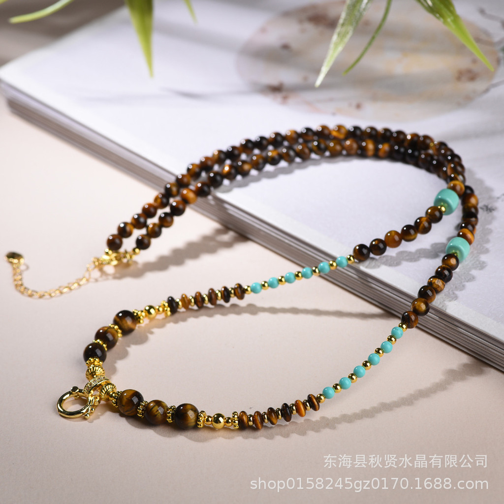 Colar Elegante Original com Pedra Natural Olho de Tigre, Estilo Maillard, Cordão com Pingente Thangka Buda, Joia Versáti