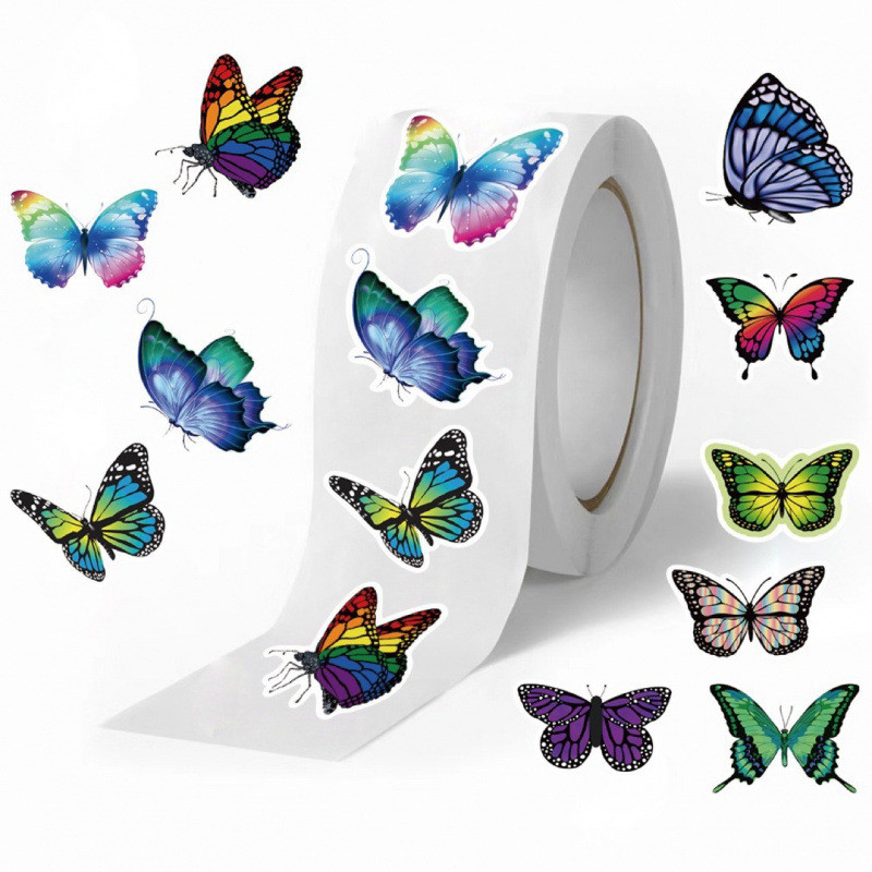 500 Adesivos Por Rolo , Apresentando Desenhos De Borboleta De Desenho Animado , Para scrapbooking , Registro No Diário E