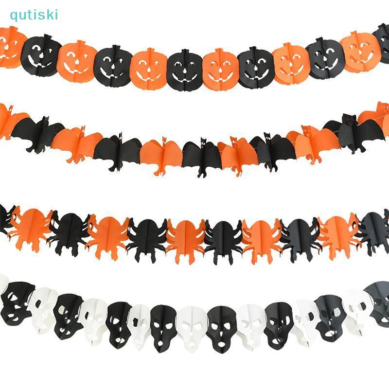 QUTI À Prova De Respingos Banner De Papel De Halloween Aranha Abóbora Fantasma Morcego Padrão Corrente Para Pátio De Jar
