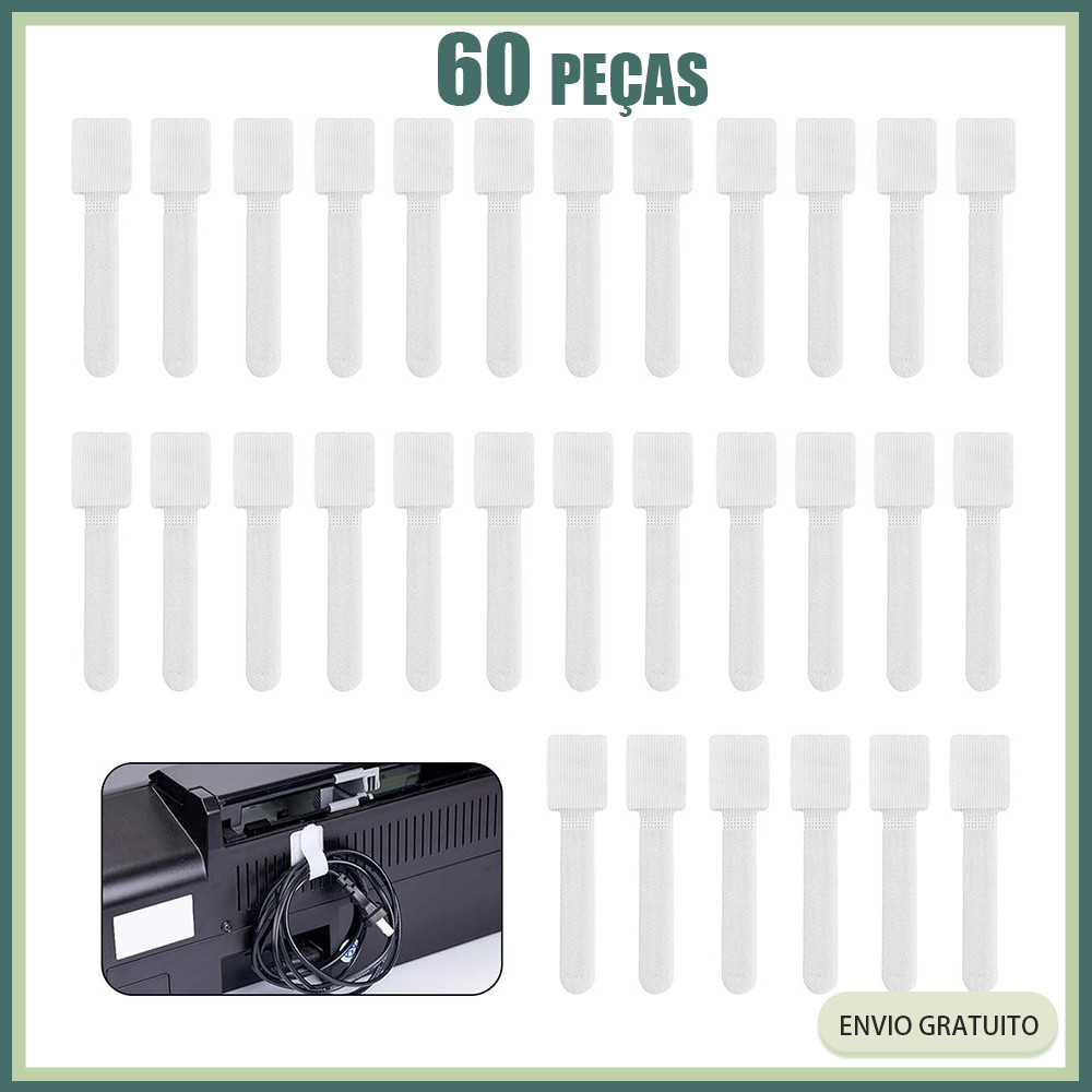 60x Gancho de fixação de fichas branco Velcro Snap Plug Cord Sticky Hook Organizador de cabos de secretária