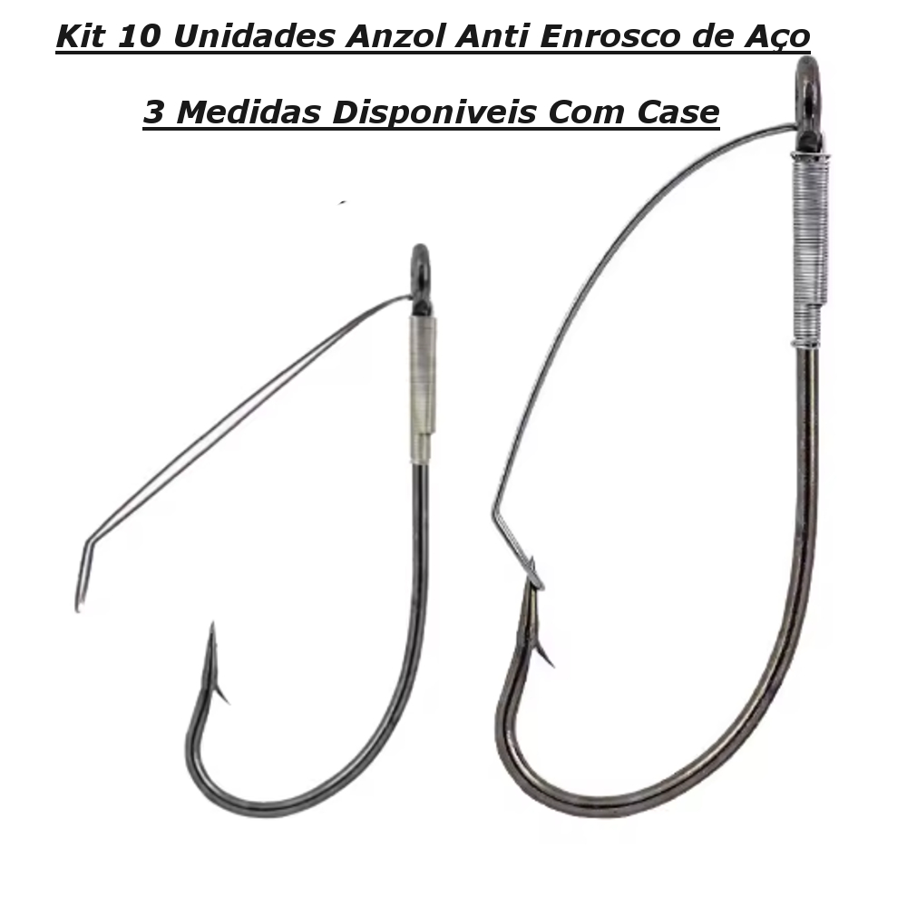 Anzol Anti Enrosco Aço Carbono cromado Kit 10 unidades , Com case ,3 Medidas disponivel