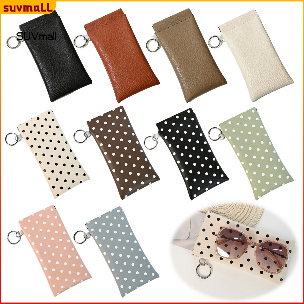 Portable Faux Leather Sunglasses Case with Hook for Women – Compact Eyewear Small Organizer Self-closing Pouch for Bac