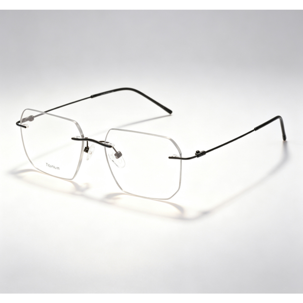 SOLO Fornecimento Direto Da Fábrica Titanium Slim Straight Angled Retângulo Armação De Óculos Sem Aro , Templos Lineares
