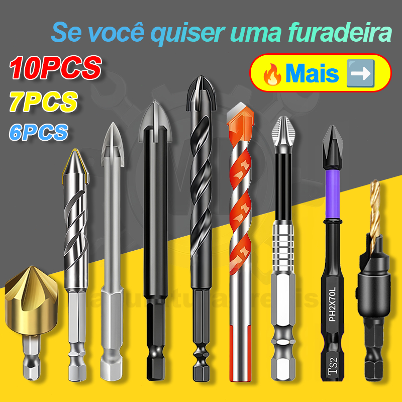 🔥Kit 10/7/6/5 Pecas Brocas de carboneto Triangular Titânio Profissionais 3-12mm Para Fura Tudo