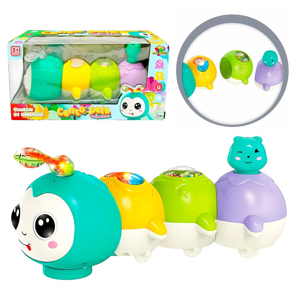 Brinquedo Educativo Centopeia Magnética Infantil Interativa Com Sons Música E Encaixes Art Brink