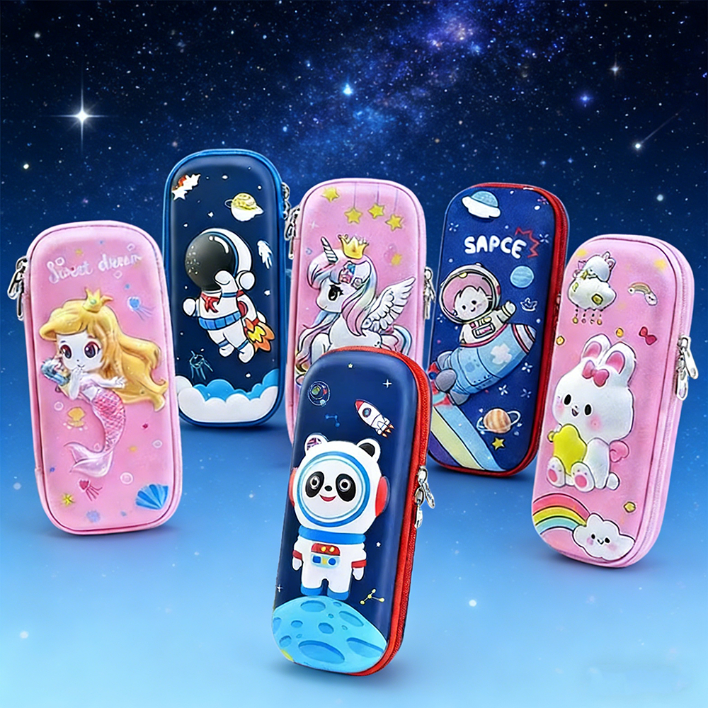 Estojo de EVA Infantil Multifuncional de Grande Capacidade - Design 3D de Astronauta, Coelho, Sereia, Unicórnio e Panda