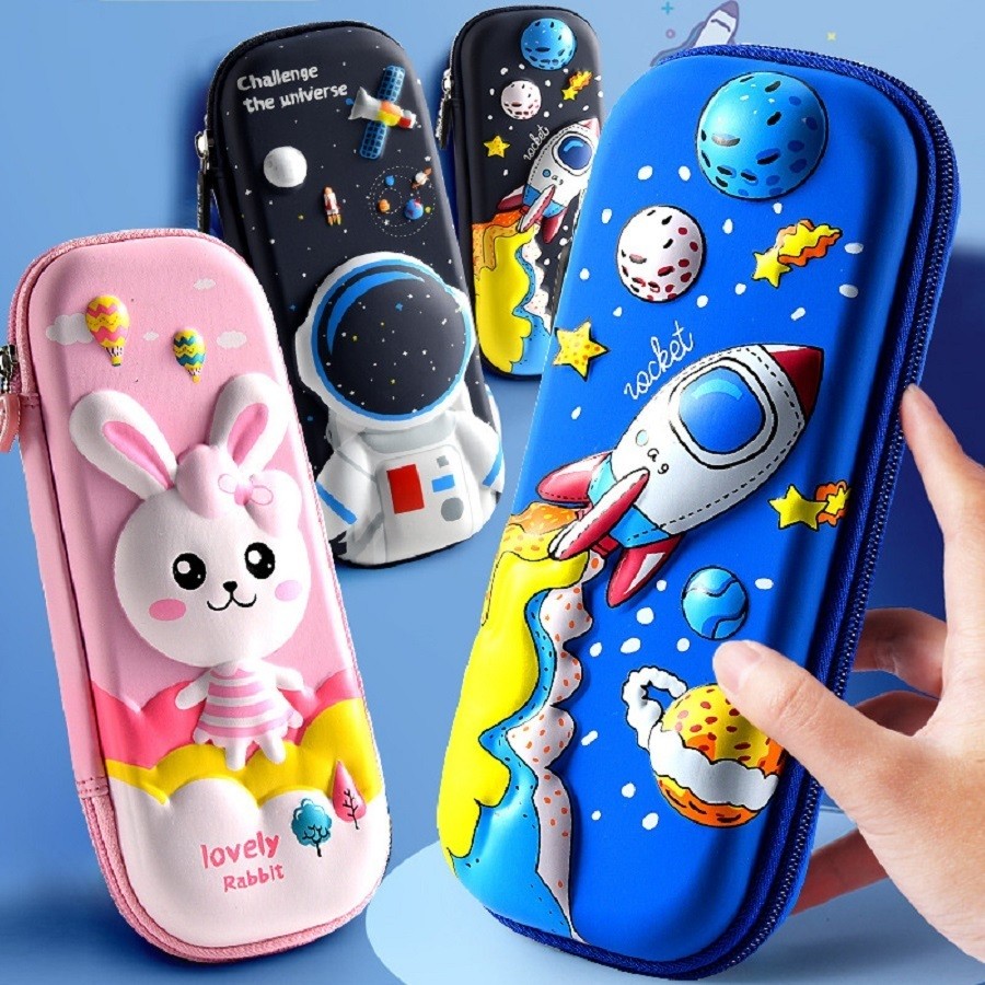 Estojo De Lápis De EVA Infantil Com Desenho De Unicórnio Boneca Coelho 3D/Caixa Multifuncional De Grande Capacidade