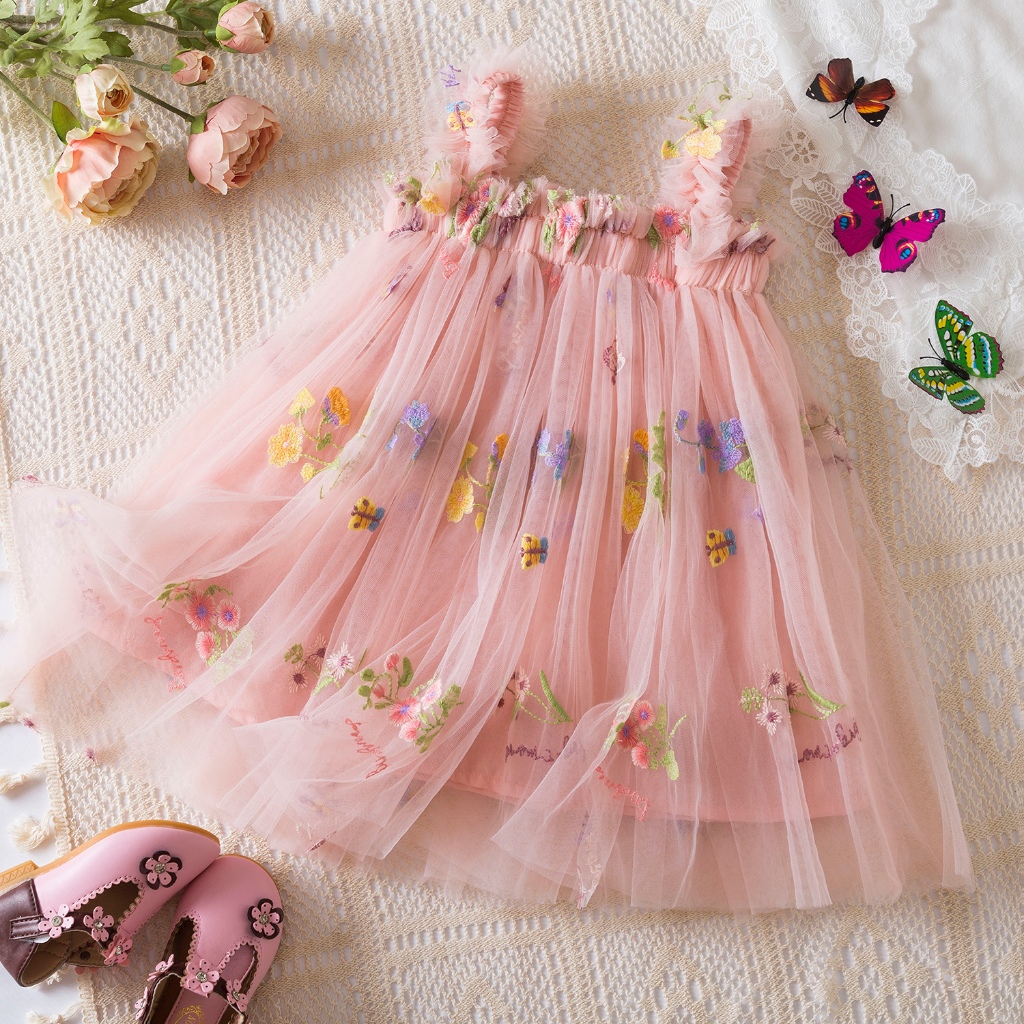 WFRVBaby Girl Summer 1st Birthday Party Dress Light Gauze Printed Comfortable Chiffon Dress Beach Vacation Banquet Dress