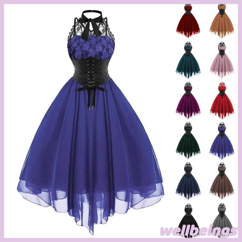 Womens Chiffon A Line Puff Sleeve Dress Renaissance Victorian Medieval Costume Gown