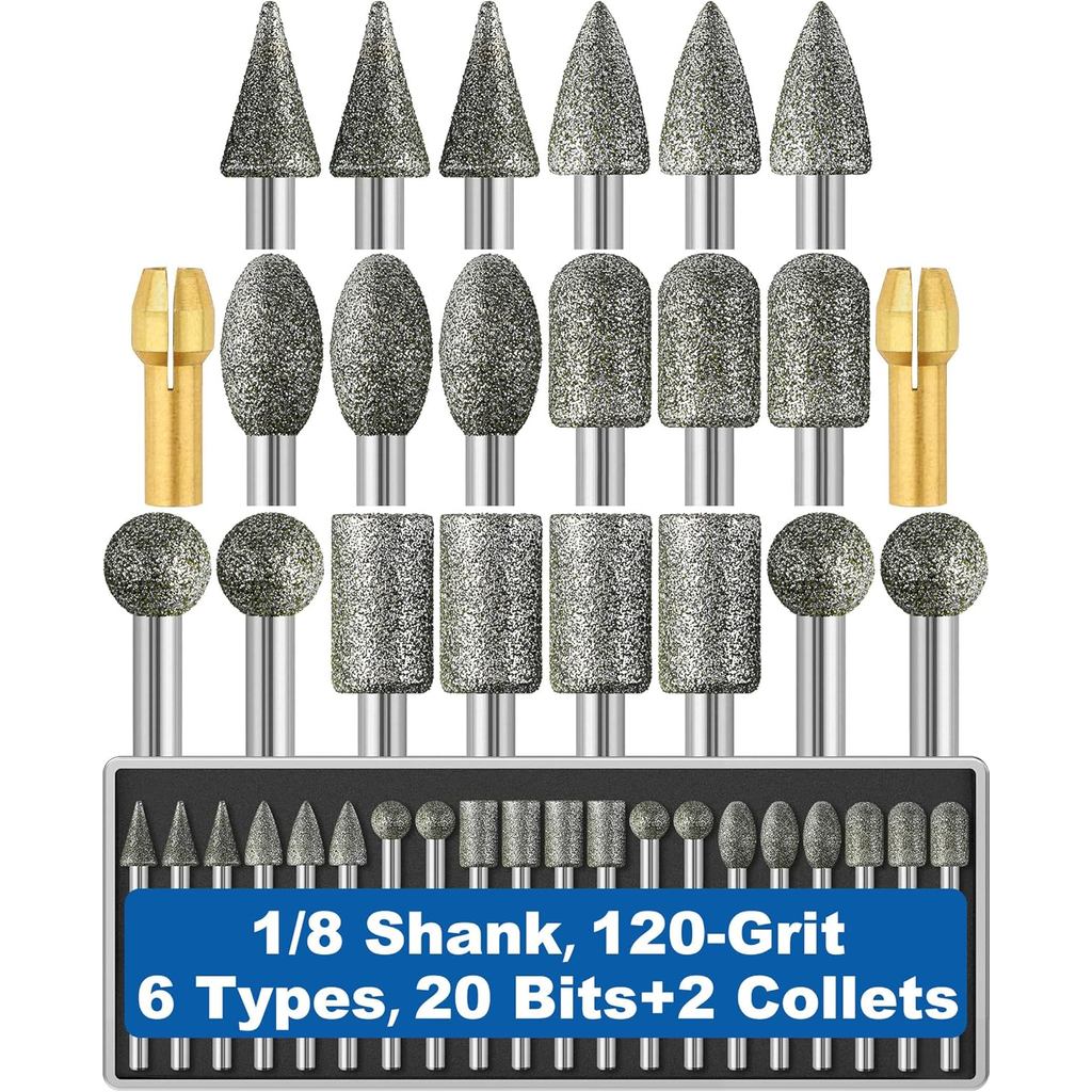 20Pcs 120-Grit Diamond Grinder Bit 1/8