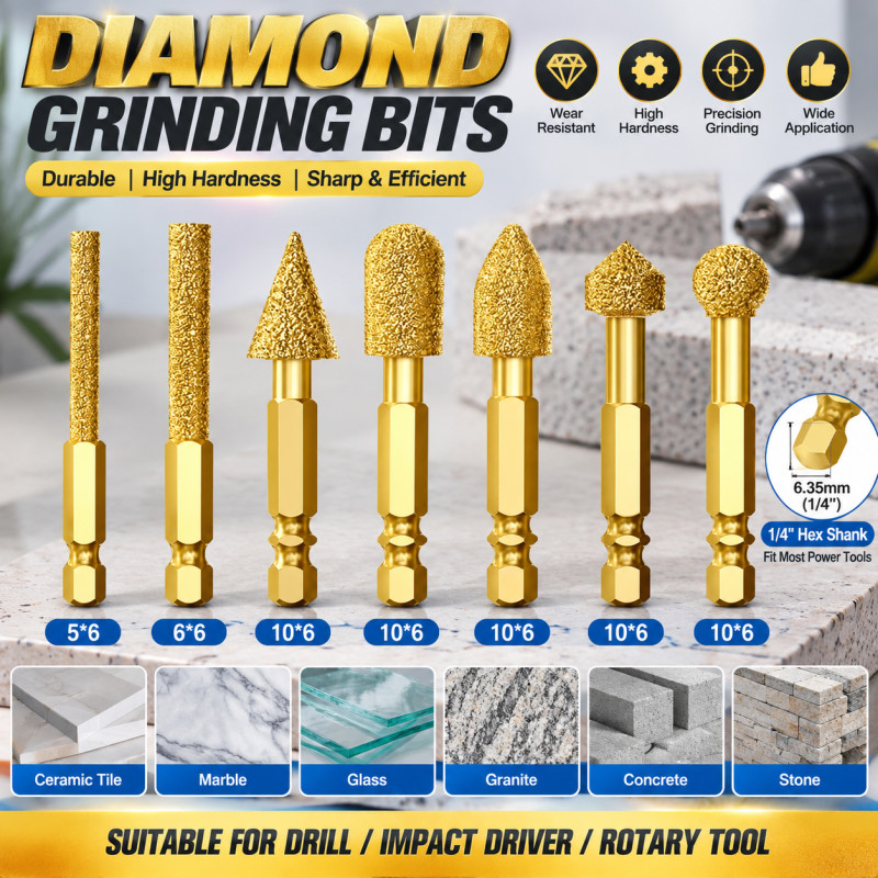 Diamond Grinding Bits 1/4 Hex Shank Rotary Burr Polishing Tool for Stone Tile Glass Granite Drill