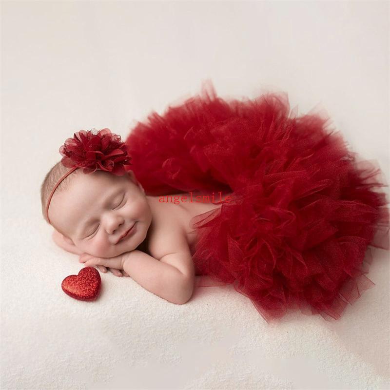 2 Pçs Recém-Nascido Fotografia Adereços Roupa Do Bebê Tule Tutu Saias Bandana Conjunto Foto Bonito
