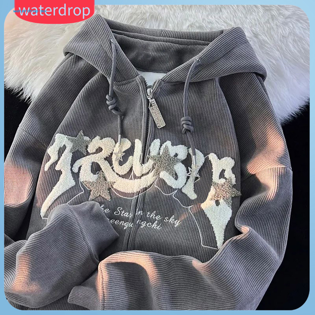 Women’s Fall Winter Hoodie Jacket Thick Warm Zipper Cardigan with Drawstring Hood Letter Embroidery Long Sleeves Pocke