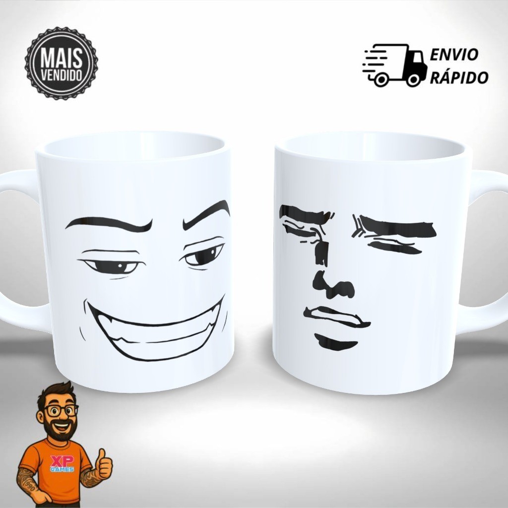 Caneca de Cerâmica Personalizada Meme Roblox Faces Game Anime -