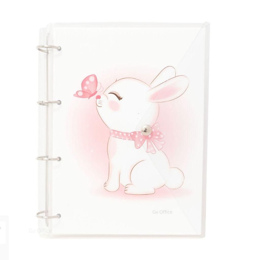 Caderno Fichário Argolado Pasta Organizadora 4 Argolas Coelho Cute Transparente Fechamento c/ Botão
