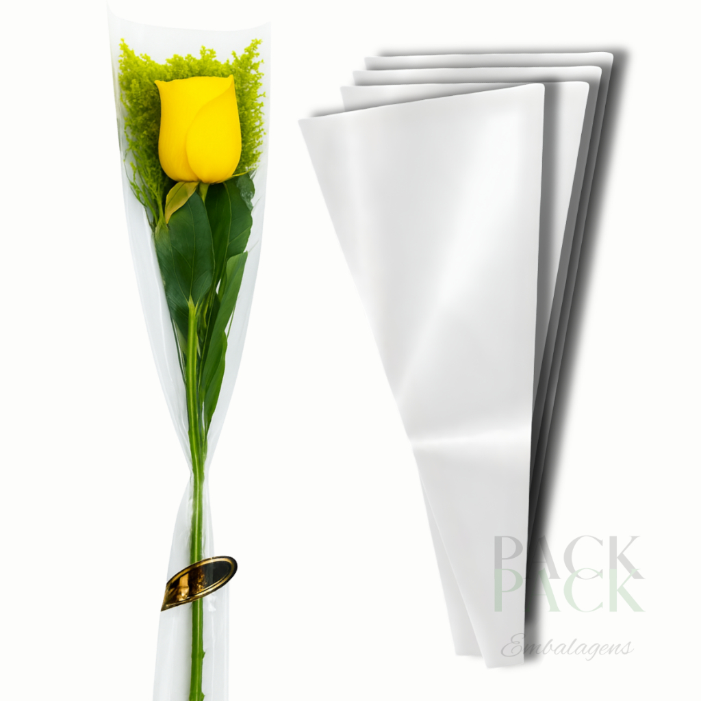 100 Unidades - Embalagem Cone Transparente p/ Botão de Flor 5x11x44cm | Saco para Rosas