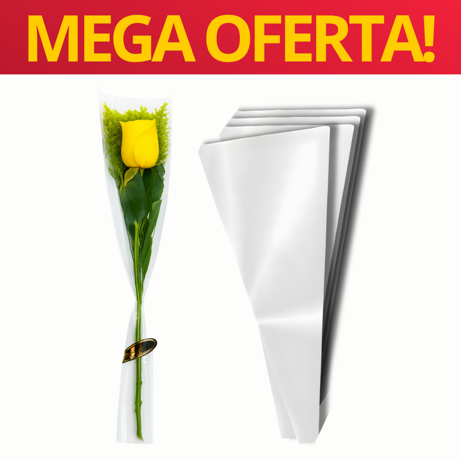 Saco Saquinho Unitário Cone Flor Rosa Botão Transparente 11x44cm C/50 ou 100 | Embalagem Presente Amor