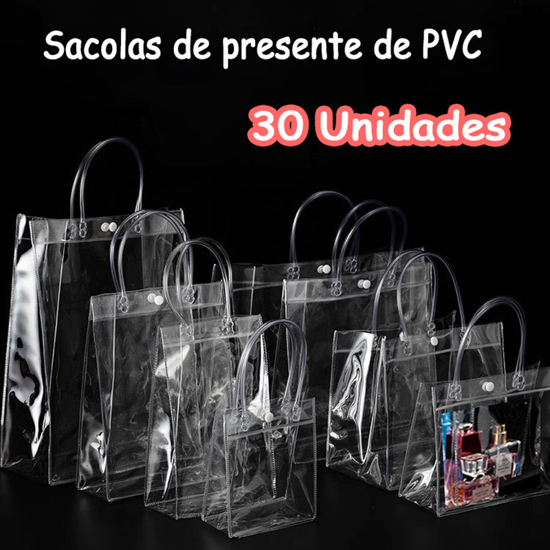 Kit 10/30 Unidades Sacos De Presente Transparentes De PVC Com Botões Adequados Para Lembranças De Festas De Fim De Ano