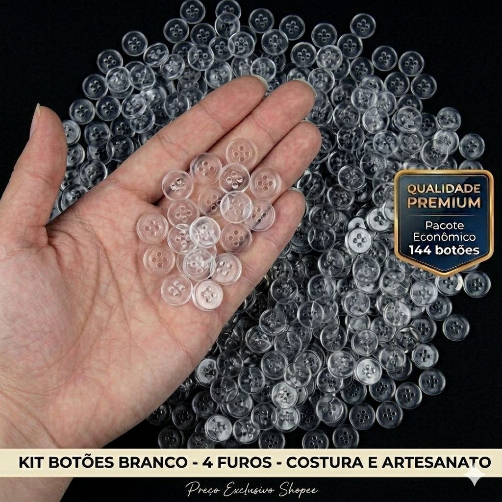 1008 Botão Transparente 11mm Ideal Para Camisas Blazers, Botões Com 4 Furos, DIRETO DA FABRICA