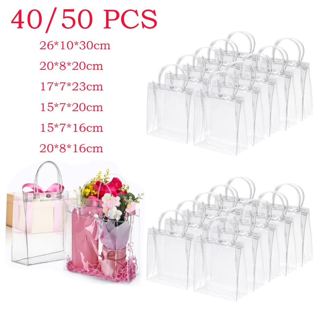 40/50 Sacola PVC Transparente com Alça e Botão Dia dos Namorados Ideal para brindes festas e casamentos