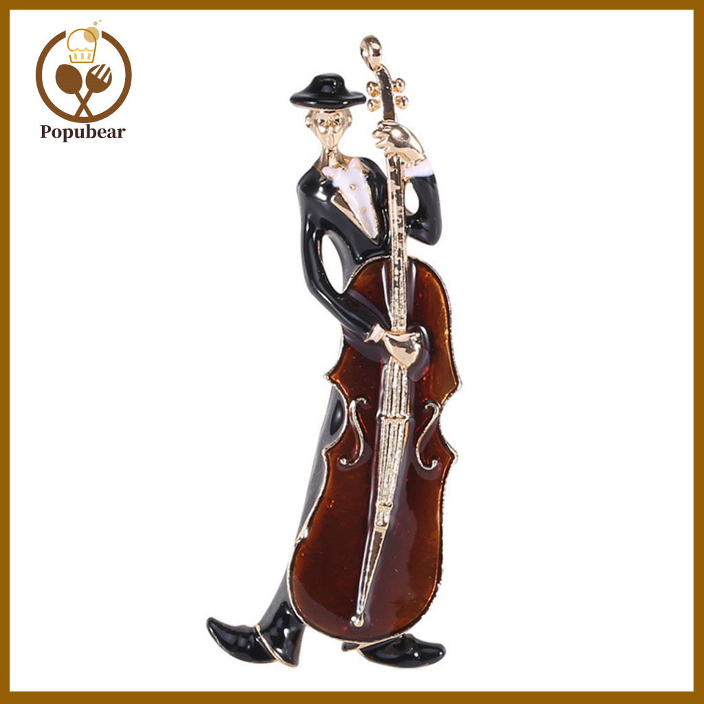 Collar Brooch Sweater Pin Creative Enamel Cello Musician – Unique Badge for Dress Coat Shawl Stylish Jewelry Gift for
