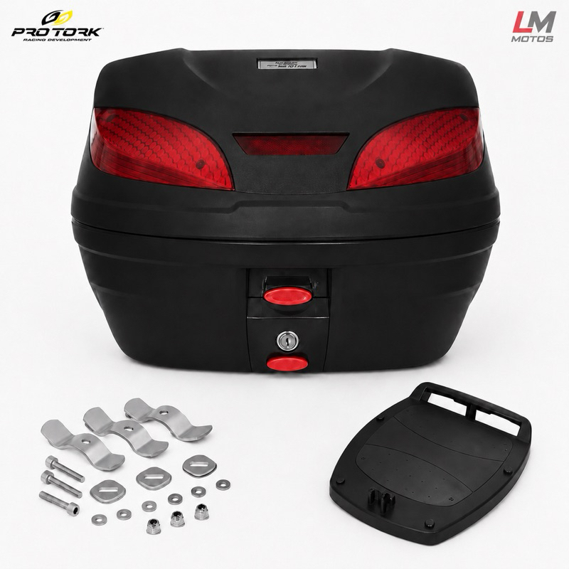 Baú Moto 52L  Pro Tork Smart Box 52 Litros , Bauleto Universal Com Base Chave Preto